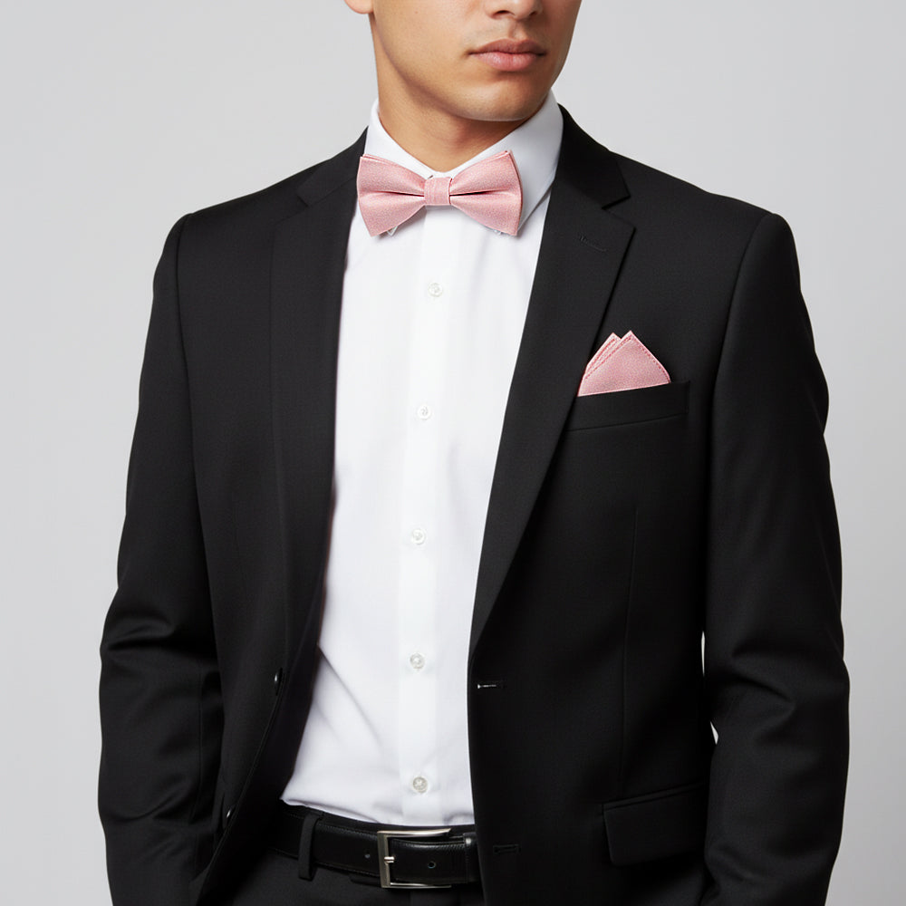 Plain Dusty Rose Silk Mens Bow Tie and Pocket Square Set