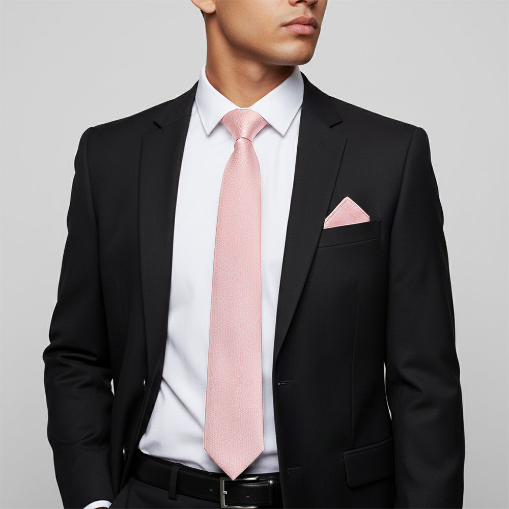Plain Dusty Rose Silk Classic Mens Tie and Pocket Square Set