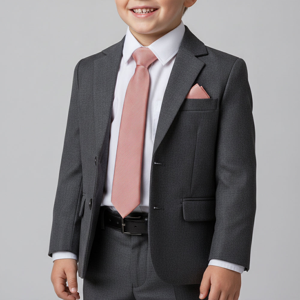 Pre Tied Dusty Rose Twill Silk Boys Tie and Pocket Square Set Age 4-7