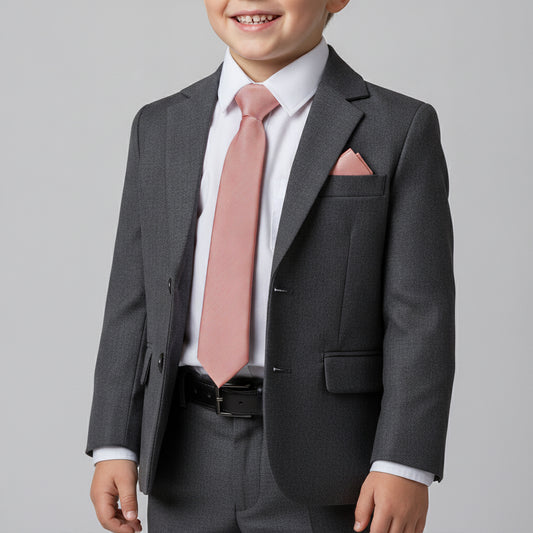 Pre Tied Dusty Rose Twill Silk Boys Tie and Pocket Square Set Age 4-7
