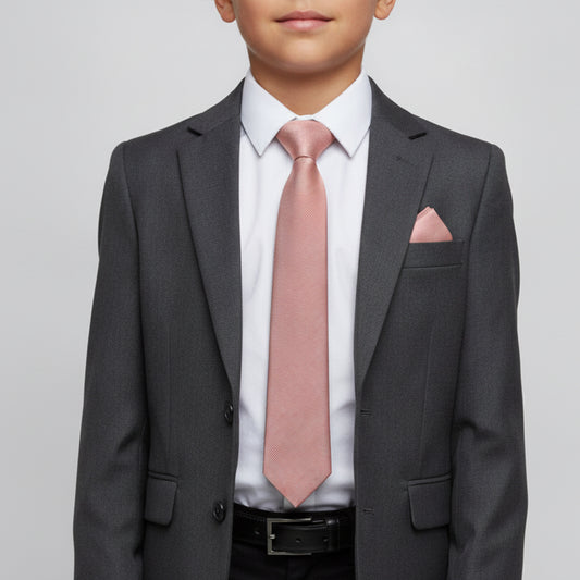 Dusty Rose Silk Twill Boys Tie and Pocket Square Set