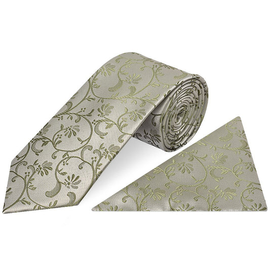 Dusty Sage Floral Classic Men's Tie and Pocket Square Set