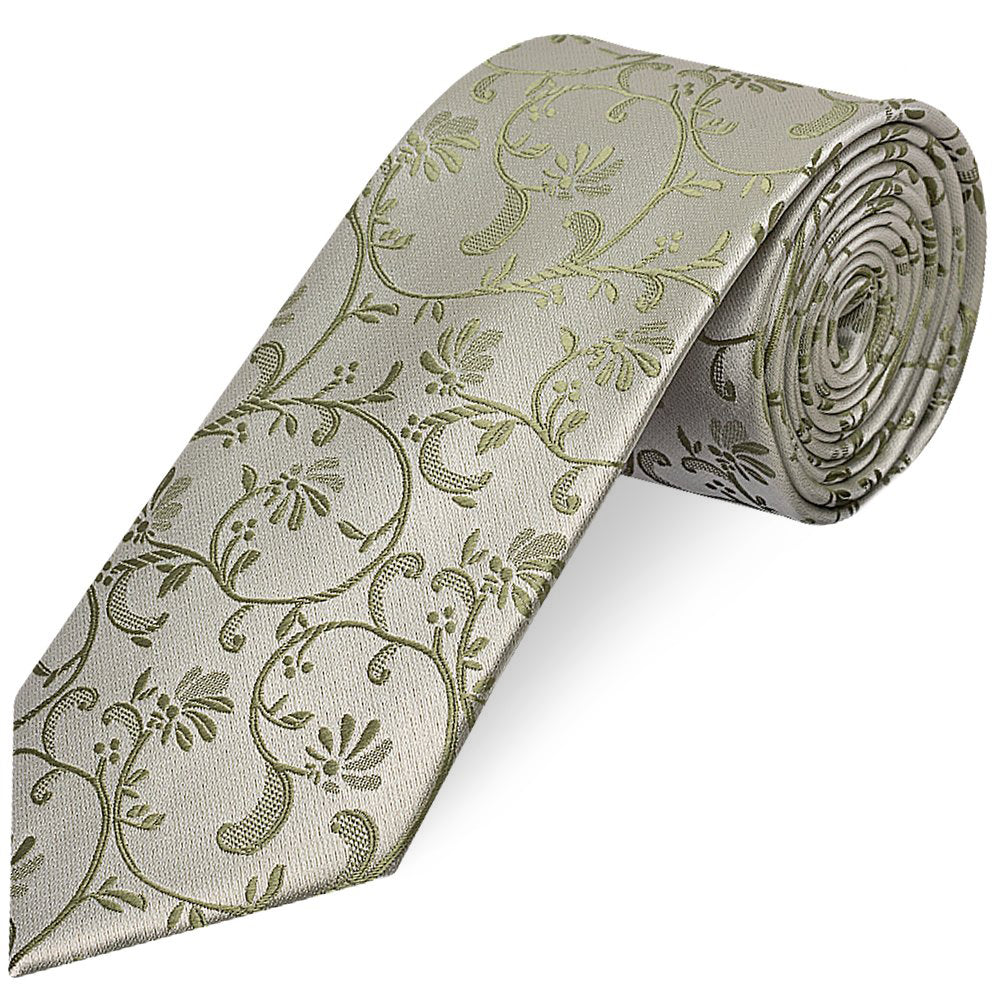 Dusty Sage Floral Classic Men's Tie and Pocket Square Set