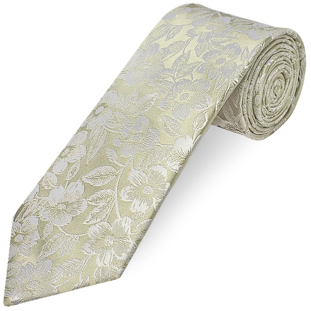 Dusty Sage Floral Silk Classic Mens Tie and Pocket Square Set