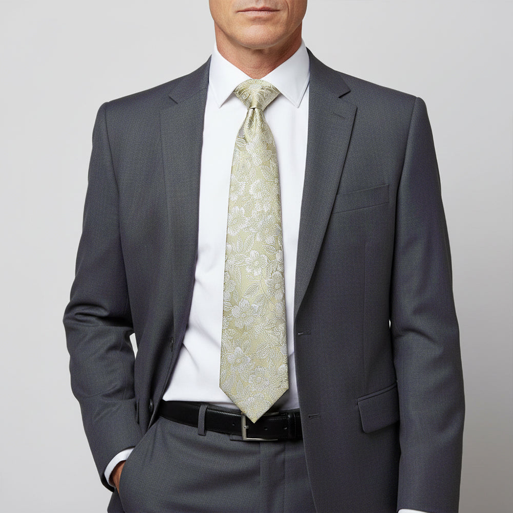 Dusty Sage Floral Silk Classic Mens Tie