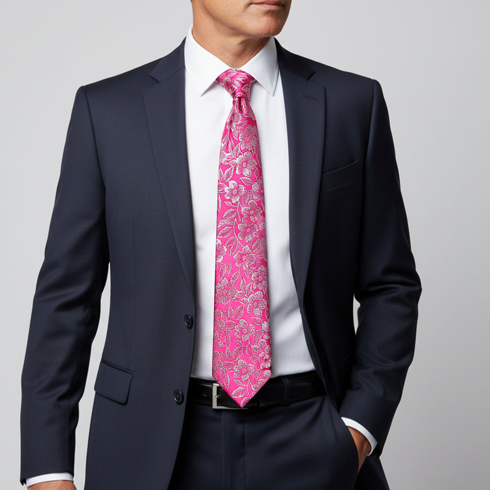 Mens Fuchsia Floral Silk Classic Tie