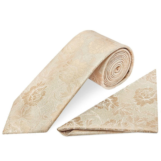 Gold Flower Classic Men's Tie and Pocket Square Set