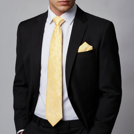 Gold Floral Classic Men's Tie and Pocket Square Set