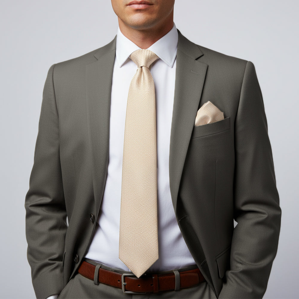 Gold Grenadine Silk Classic Mens Tie and Pocket Square Set