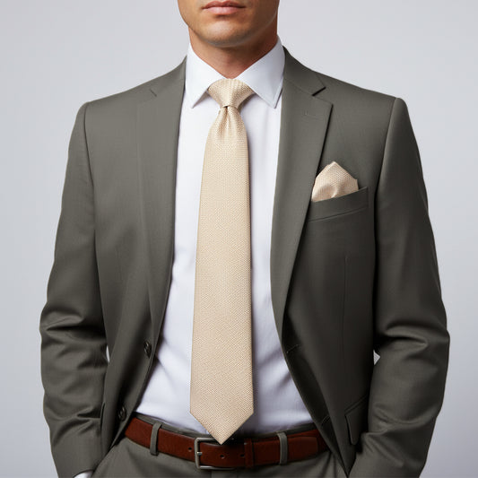 Gold Grenadine Silk Classic Mens Tie and Pocket Square Set