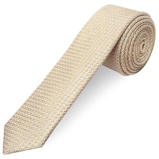 Gold Grenadine Silk Skinny Mens Tie and Pocket Square Set