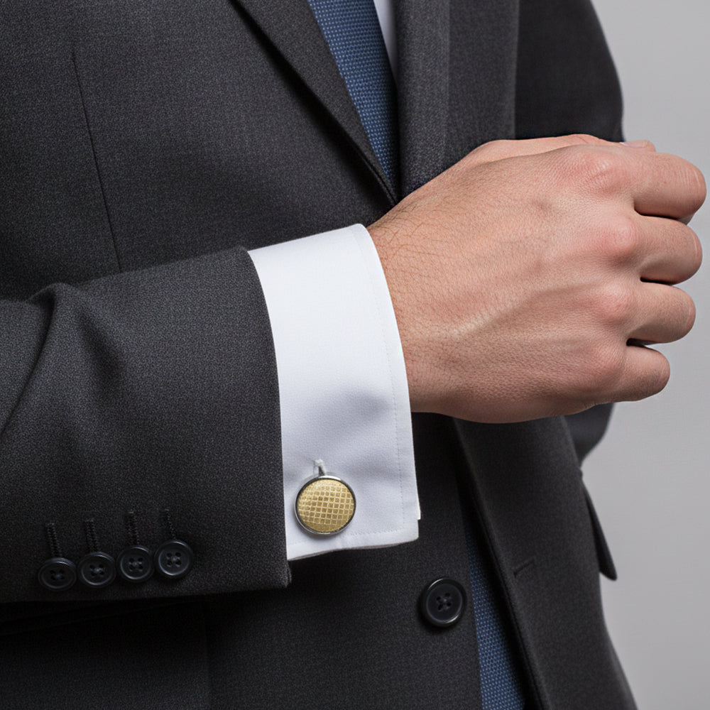Mens Gold Textured Stripe Silk Classic Tie Pocket Square and Cufflinks Box Set