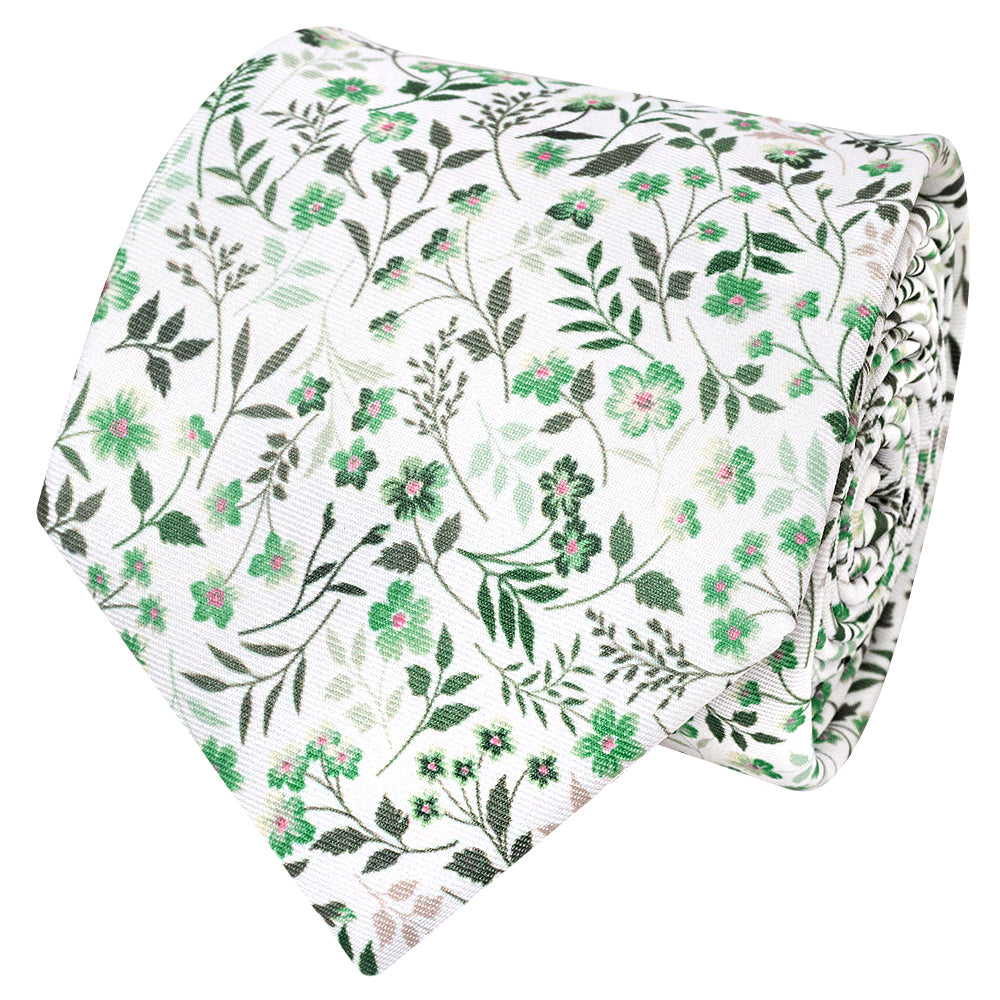Mens Classic Small Green Floral Tie
