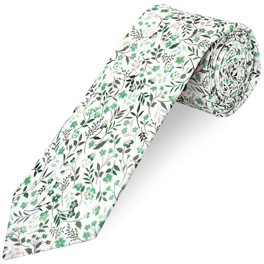Mens Classic Small Green Floral Tie