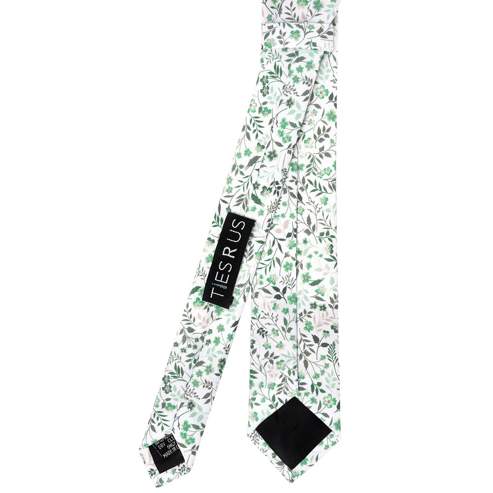 Mens Skinny Green Small Floral Tie and Pocket Square Set