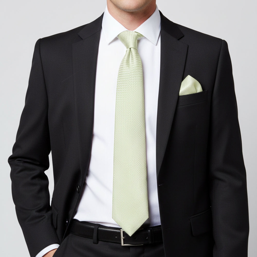 Green Grenadine Silk Classic Mens Tie and Pocket Square Set
