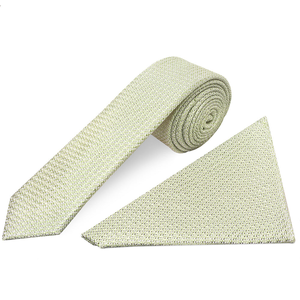 Green Grenadine Silk Skinny Mens Tie and Pocket Square Set