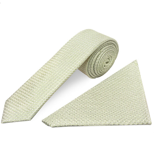 Green Grenadine Silk Skinny Mens Tie and Pocket Square Set