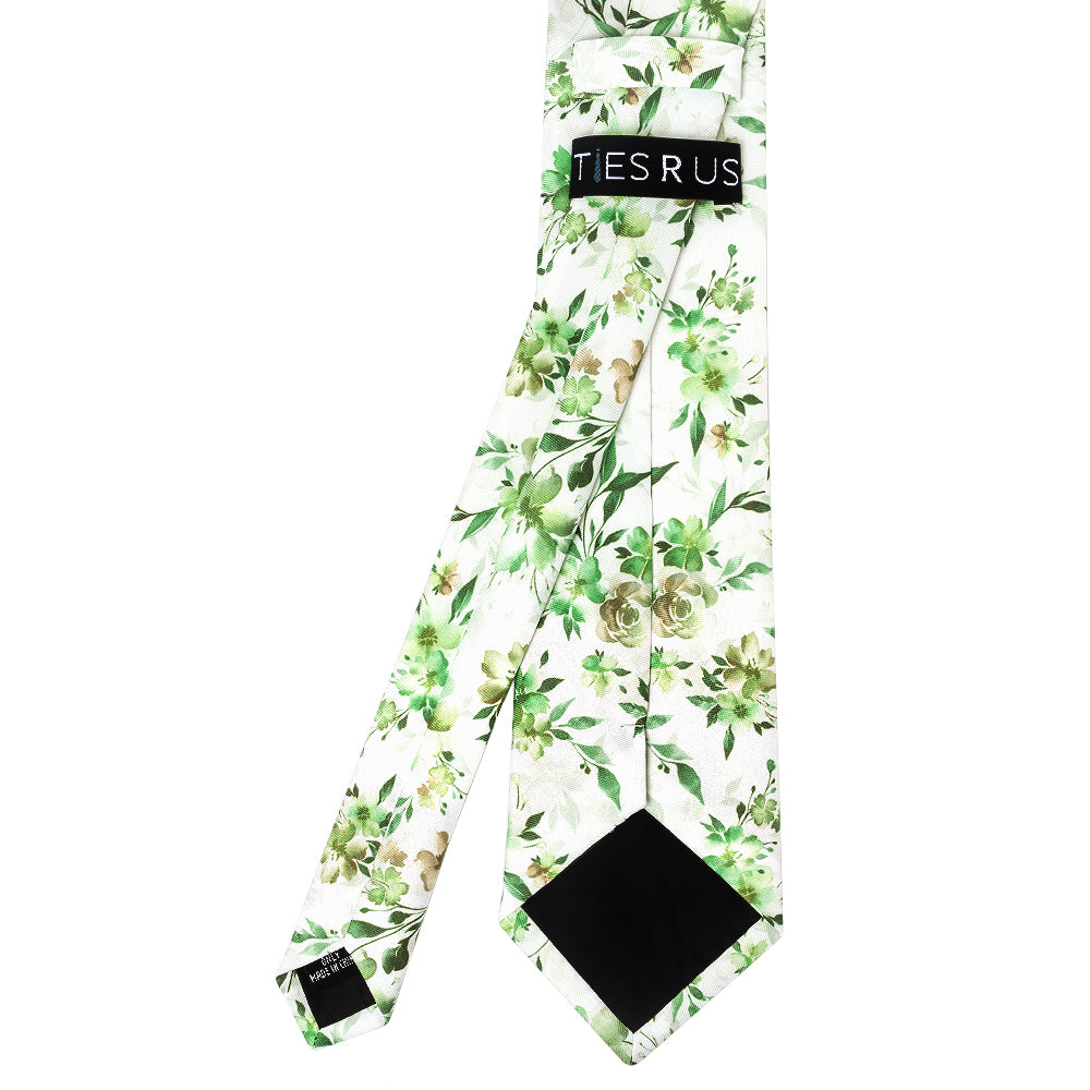 Mens Green Large Floral Classic Tie