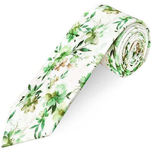 Mens Green Large Floral Classic Tie