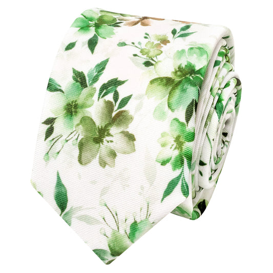 Mens Green Large Floral Skinny Tie