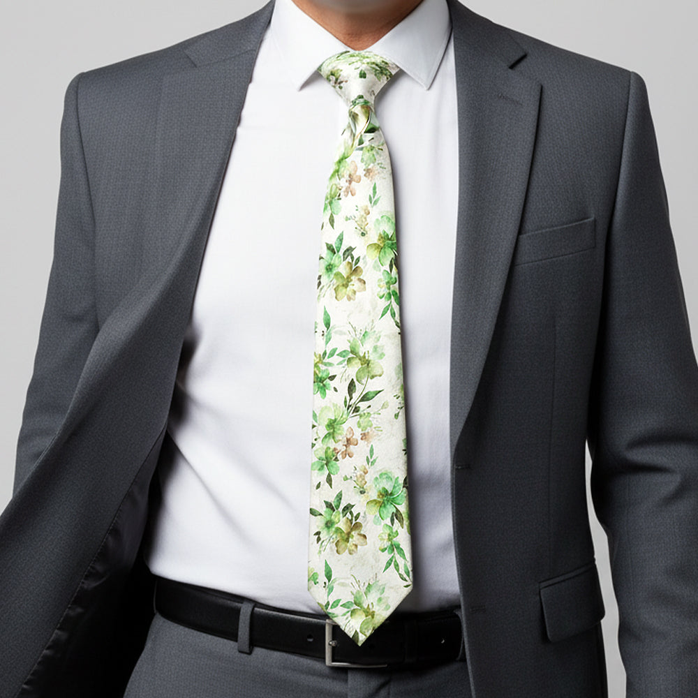 Mens Green Large Floral Classic Tie