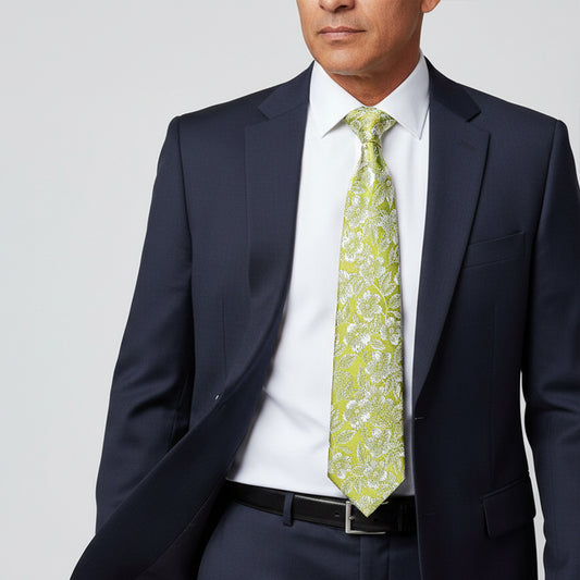 Mens Green Floral Silk Classic Tie
