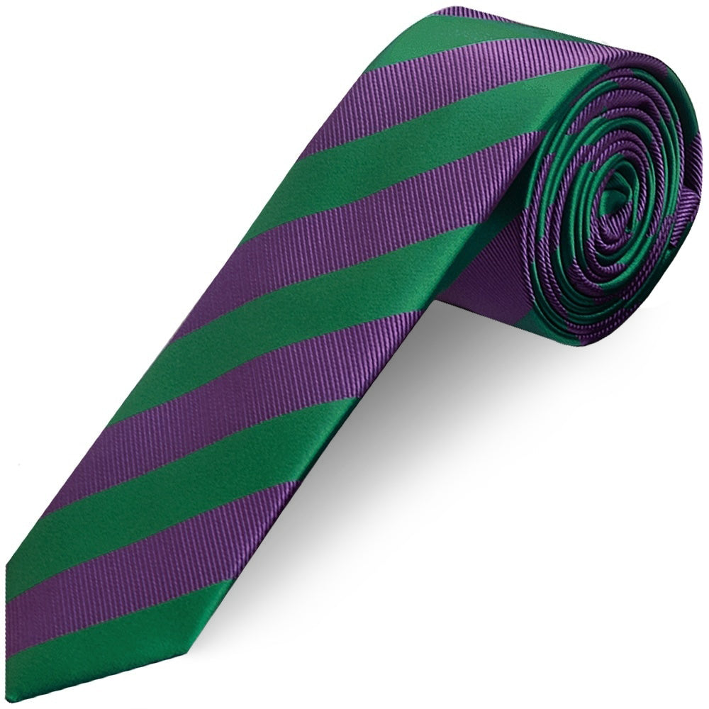Green and Purple Striped Skinny Mens Tie