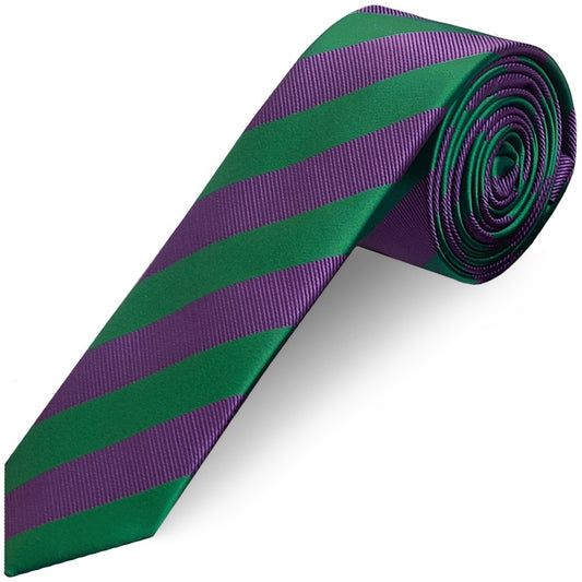 Green and Purple Striped Skinny Mens Tie and Pocket Square Set