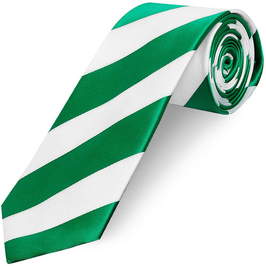 Green and White Striped Hand Made Classic Mens Football Tie