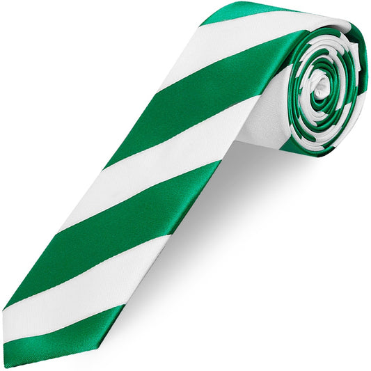 Green and White Striped Handmade Skinny Mens Football Tie and Pocket Square Set