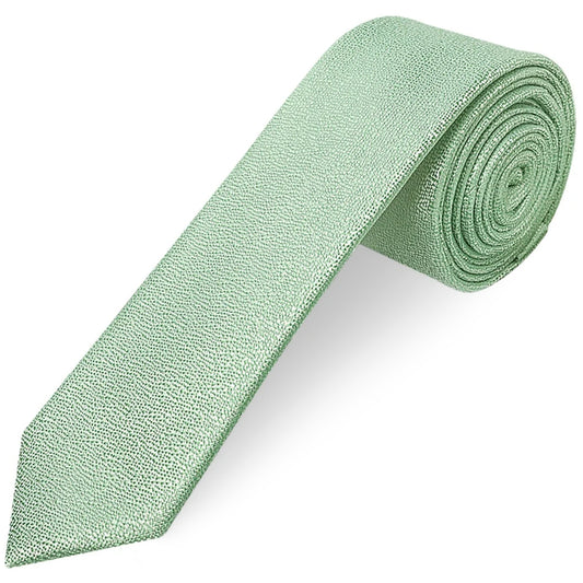 Plain Green Textured Silk Skinny Mens Tie