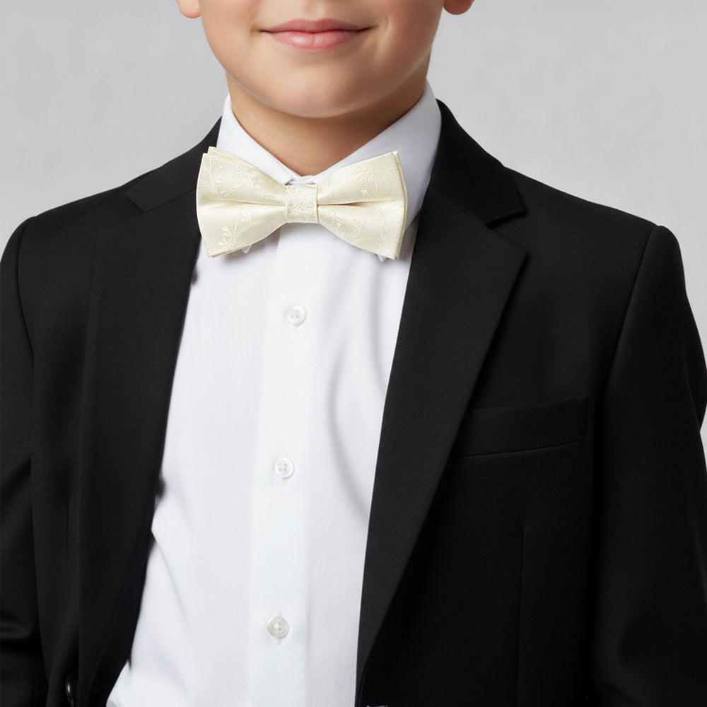 Pre Tied Ivory Floral Boys Bow Tie Age 8-11