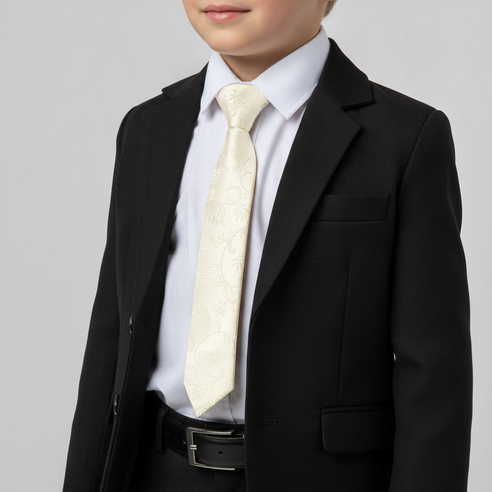 Pre Tied Ivory Floral Boys Tie Age 4-7