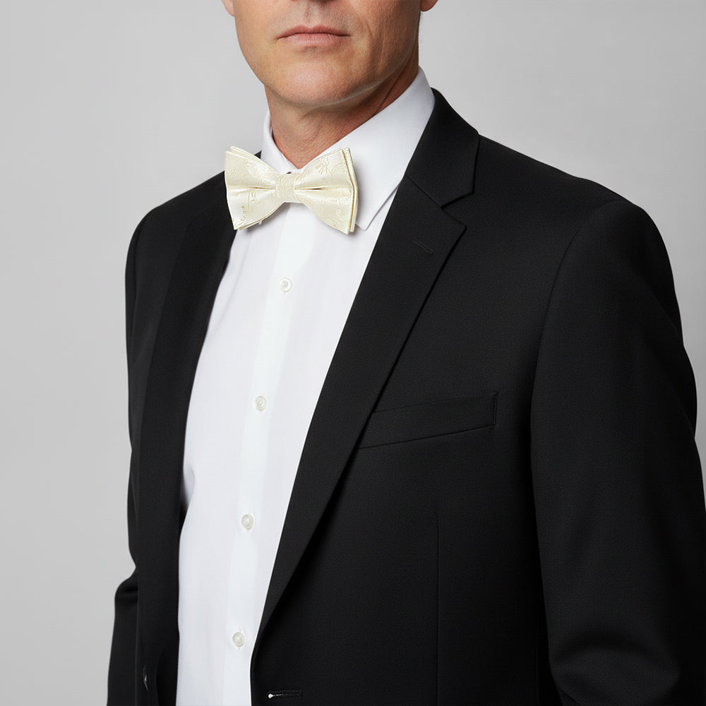 Ivory Floral Handmade Mens Bow Tie