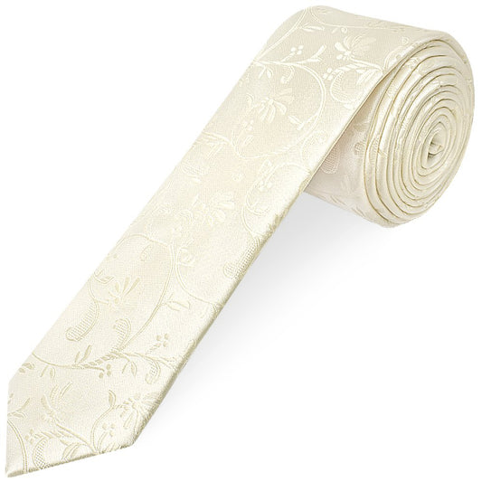 Ivory Floral Skinny Men's Tie and Pocket Square Set