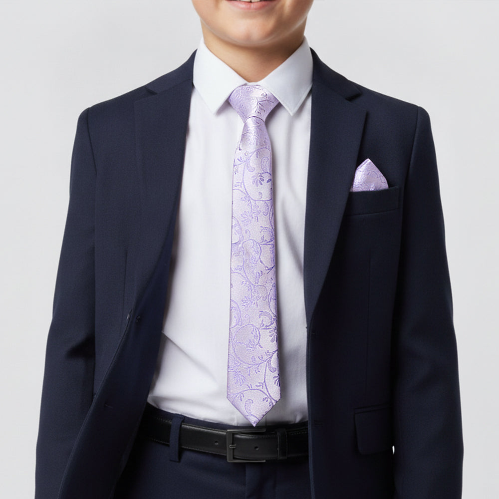 Lavender Floral Skinny Boys Tie and Pocket Square Set