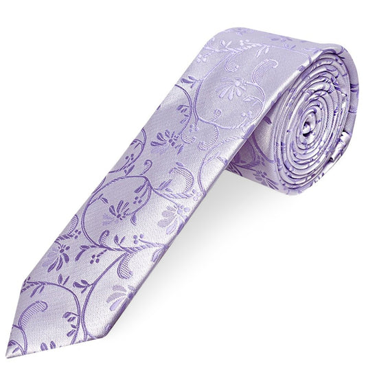 Lavender Floral Skinny Men's Tie and Pocket Square Set