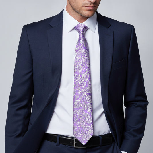 Mens Lavender Floral Silk Classic Tie