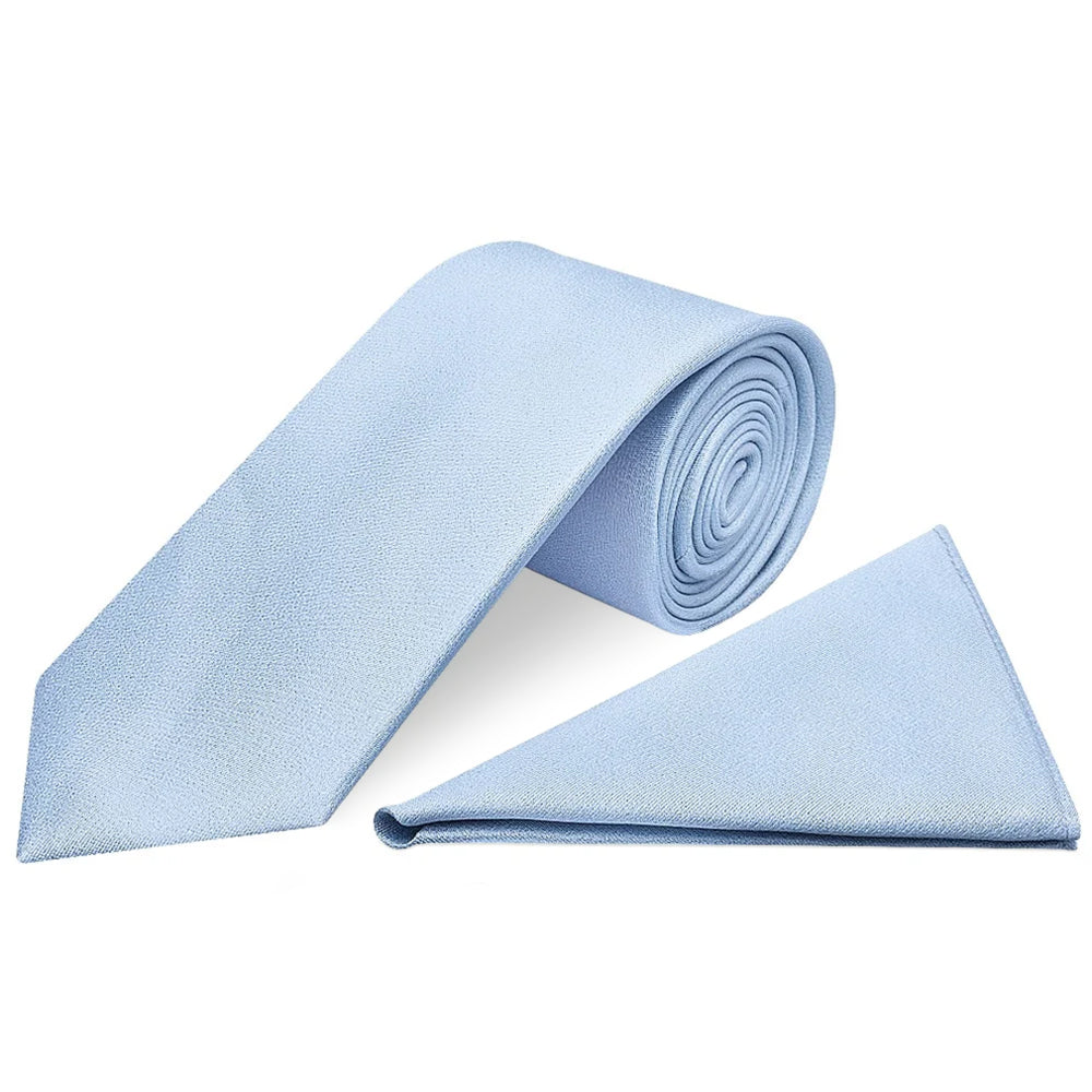 Plain Light Blue Silk Classic Mens Tie and Pocket Square Set