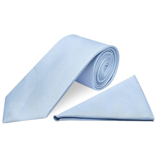 Plain Light Blue Silk Classic Mens Tie and Pocket Square Set