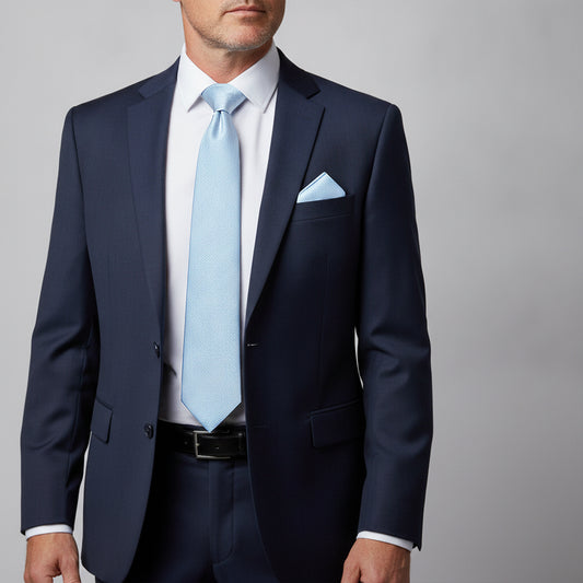 Plain Light Blue Silk Classic Mens Tie and Pocket Square Set