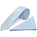Plain Light Blue Silk Skinny Mens Tie and Pocket Square Set