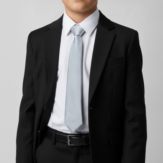 Plain Light Blue Textured Silk Skinny Boys Tie