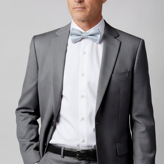 Plain Light Blue Textured Silk Mens Bow Tie