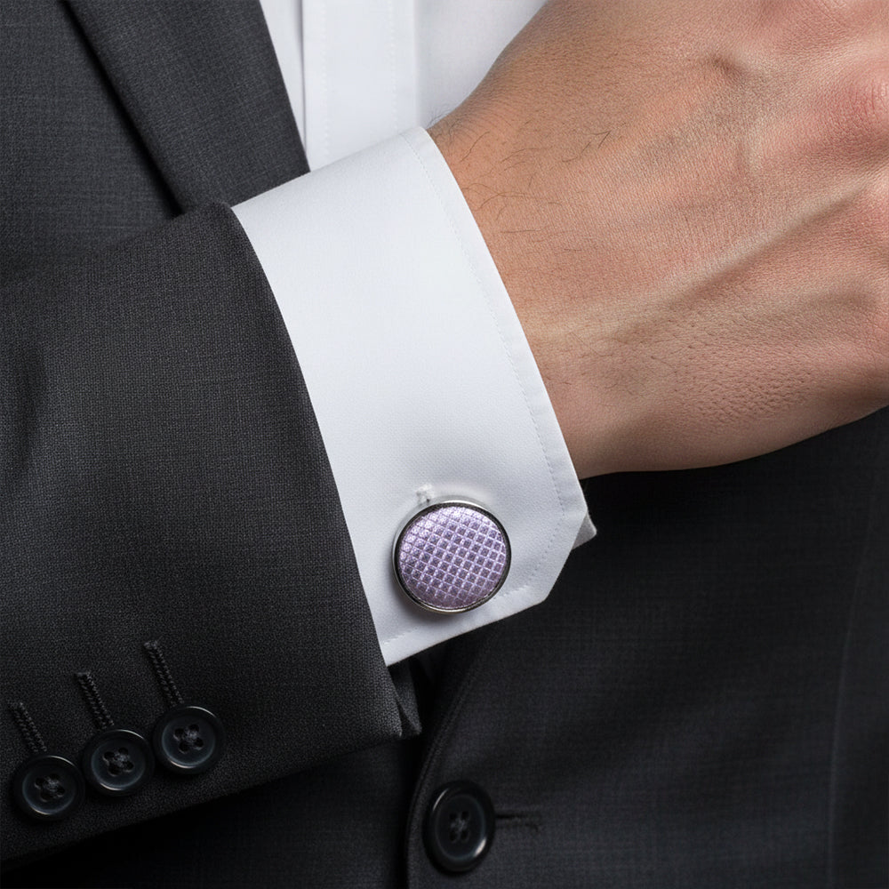 Mens Lilac Textured Stripe Silk Classic Tie Pocket Square and Cufflink Box Set