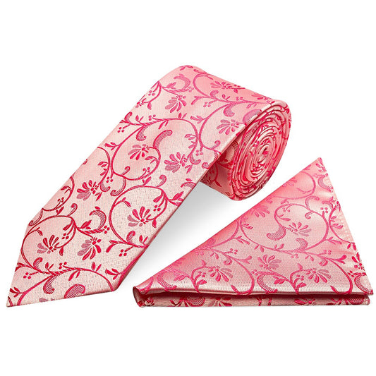 Light Coral Pink Floral Classic Men's Tie and Pocket Square Set
