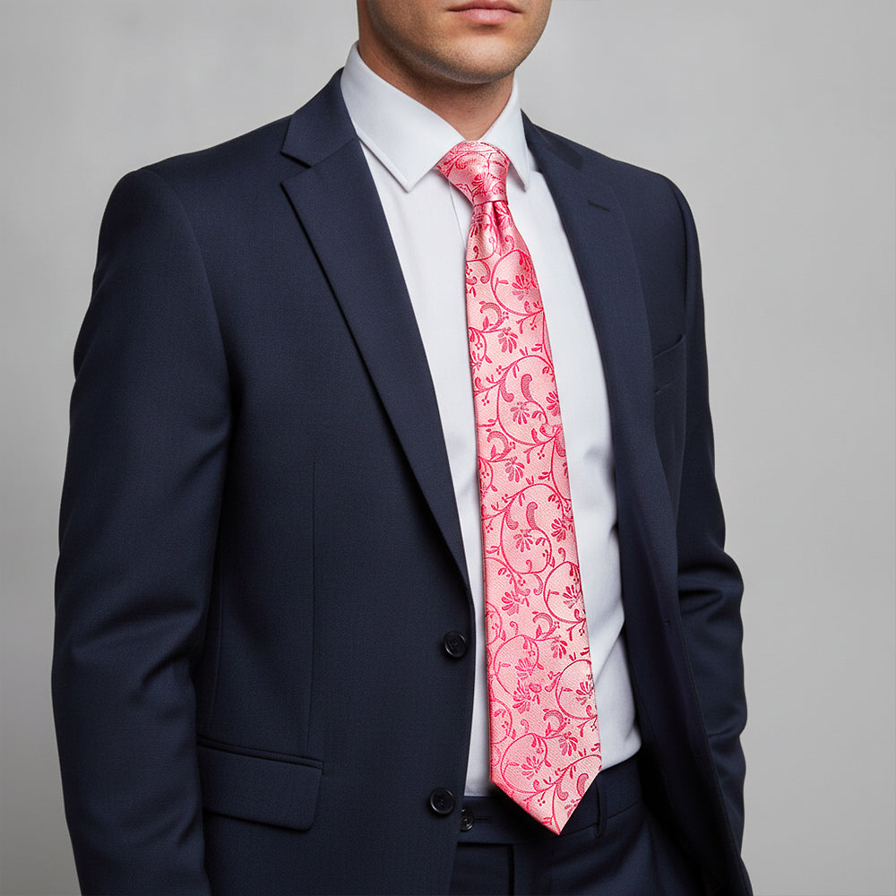 Light Coral Pink Floral Classic Men's Tie