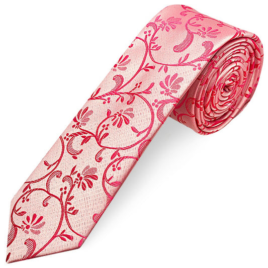 Light Coral Pink Floral Skinny Men's Tie and Pocket Square Set