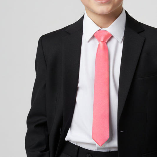 Plain Light Coral Satin Skinny Boys Tie